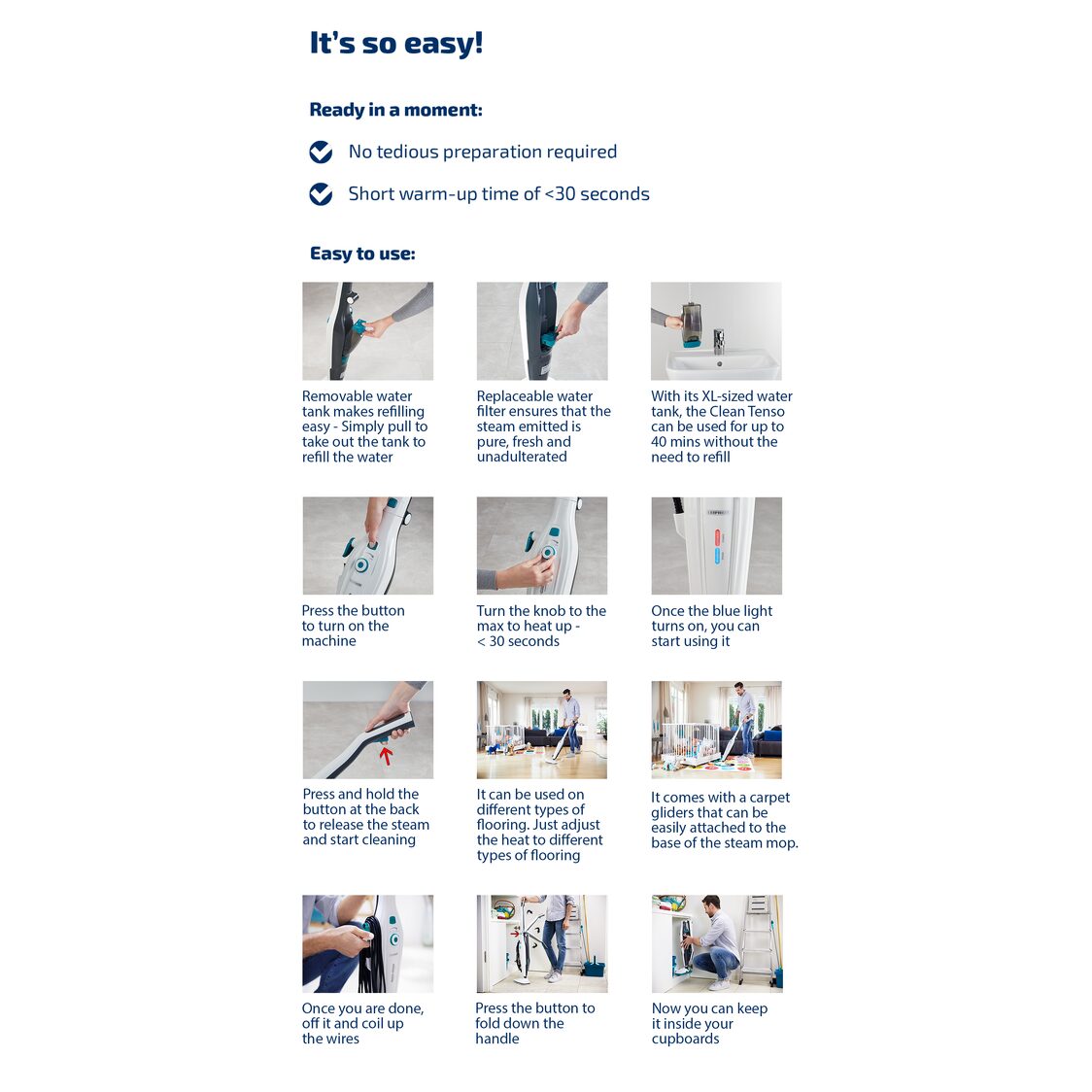 Leifheit L11910 Leifheit Steam Mop Clean Tenso + Free 2 Replacement Cloth Worth