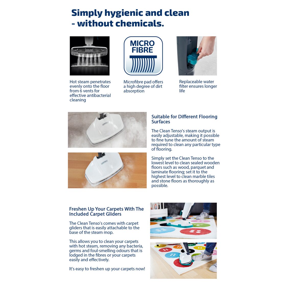 Leifheit L11910 Leifheit Steam Mop Clean Tenso + Free 2 Replacement Cloth Worth