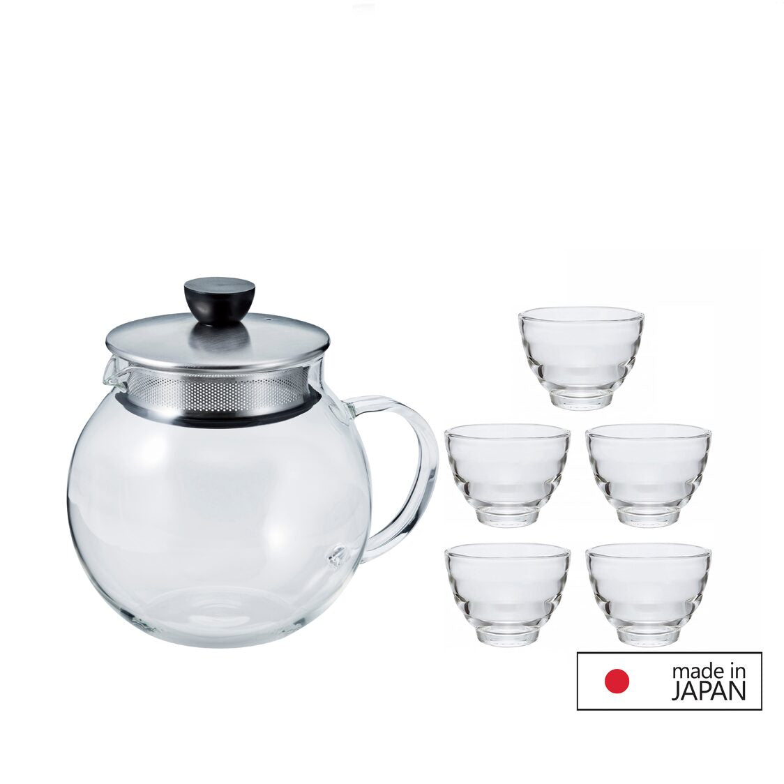 HARIO 600ml Jumping Leaf Tea + 5pc Glass Cups Set (JPS-60HSV/HU-3012)