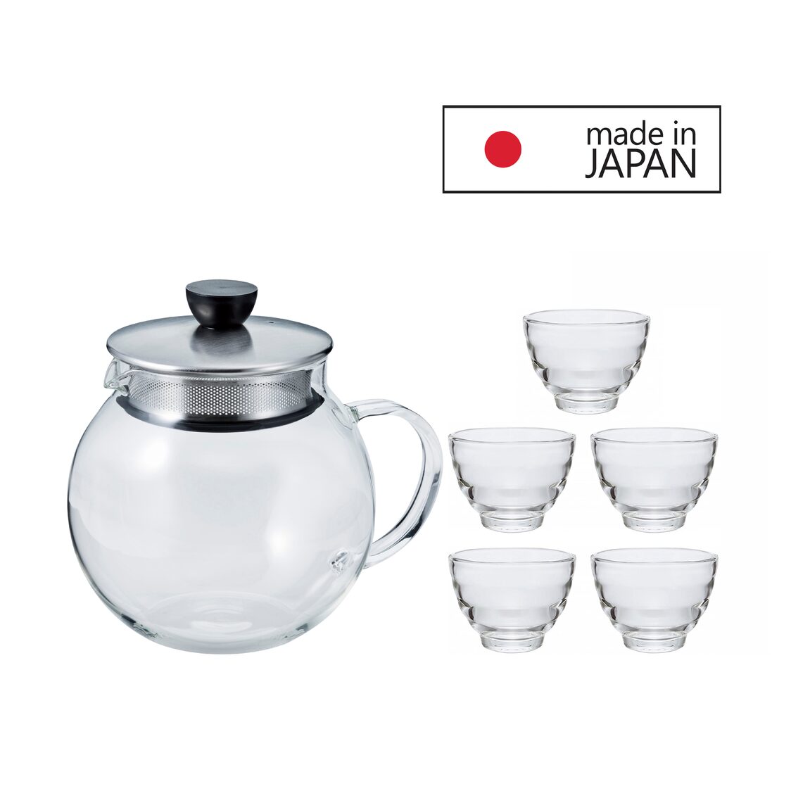 HARIO 600ml Jumping Leaf Tea + 5pc Glass Cups Set (JPS-60HSV/HU-3012)