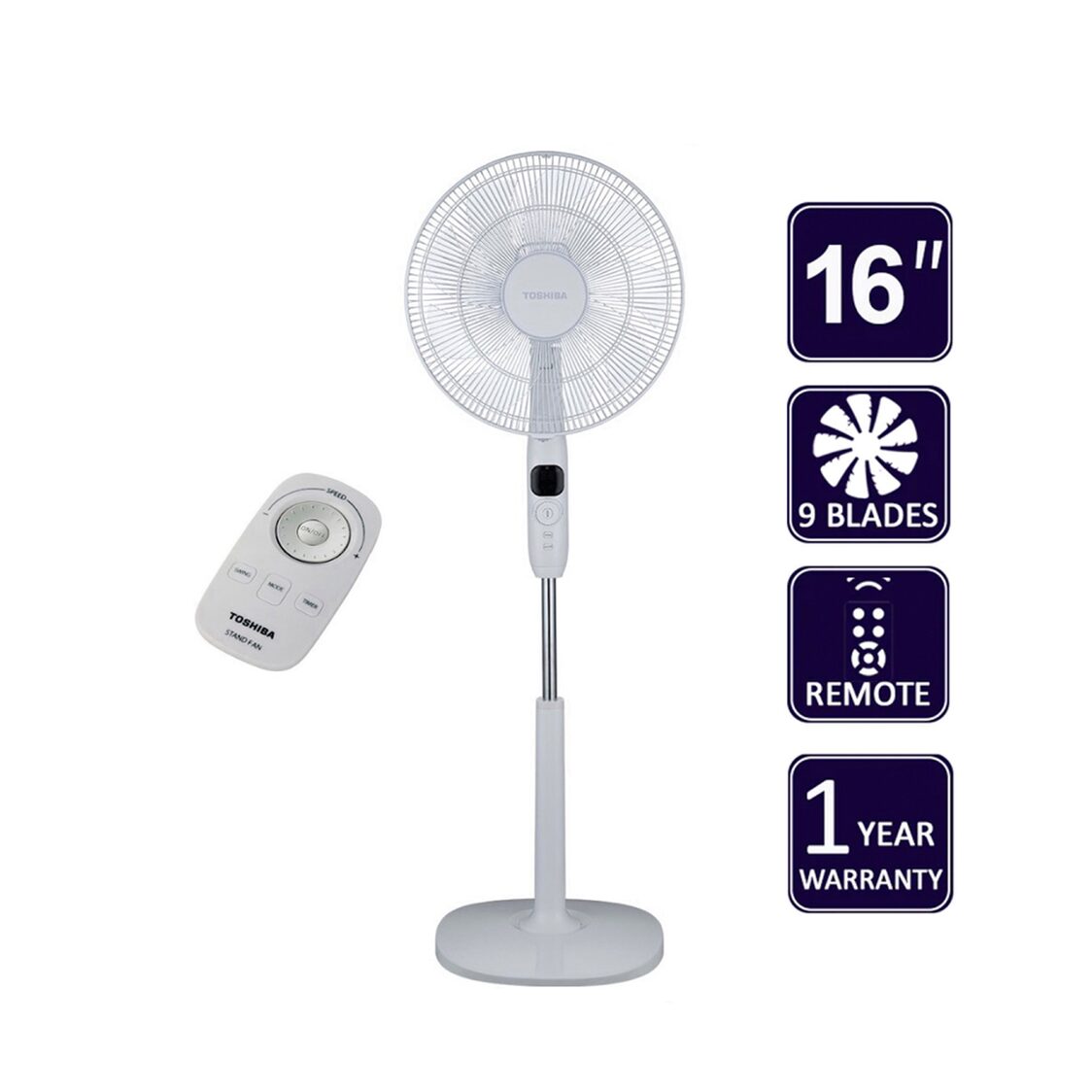Toshiba 16'' 9 Blades standing Fan with Remote Control (F-LSD10WSG)