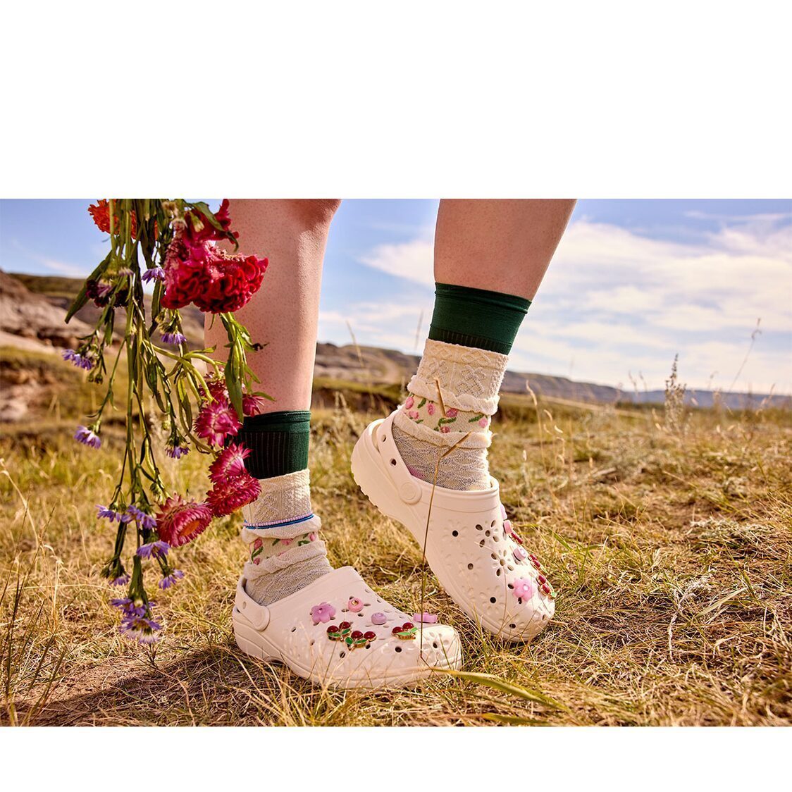 Crocs Classic Floral Cut Out Clog - Pink Milk