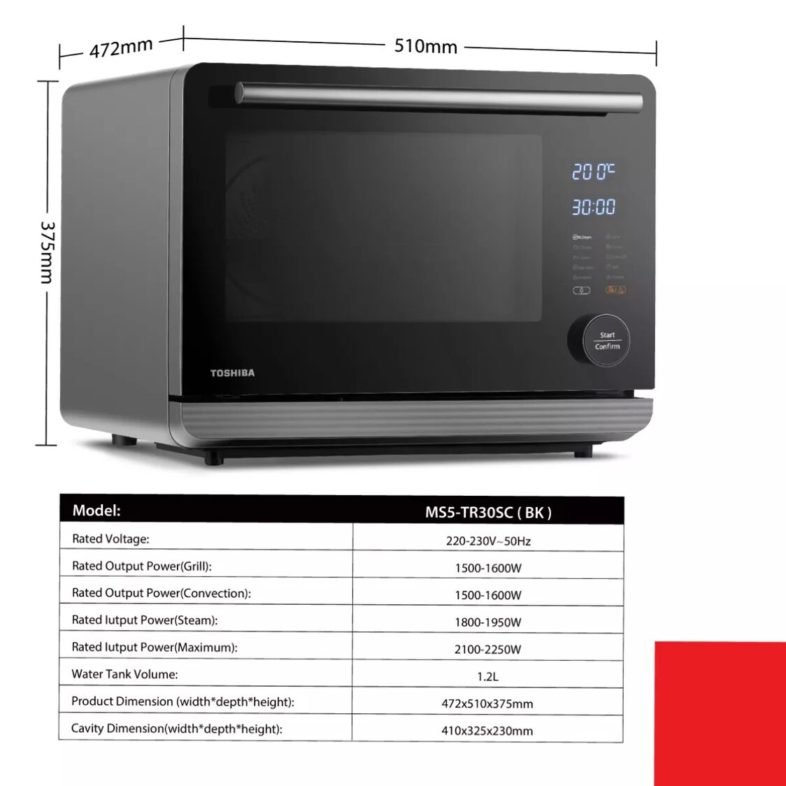 Toshiba 30L Master Steam Oven - Black (MS5-TR30SC BK)