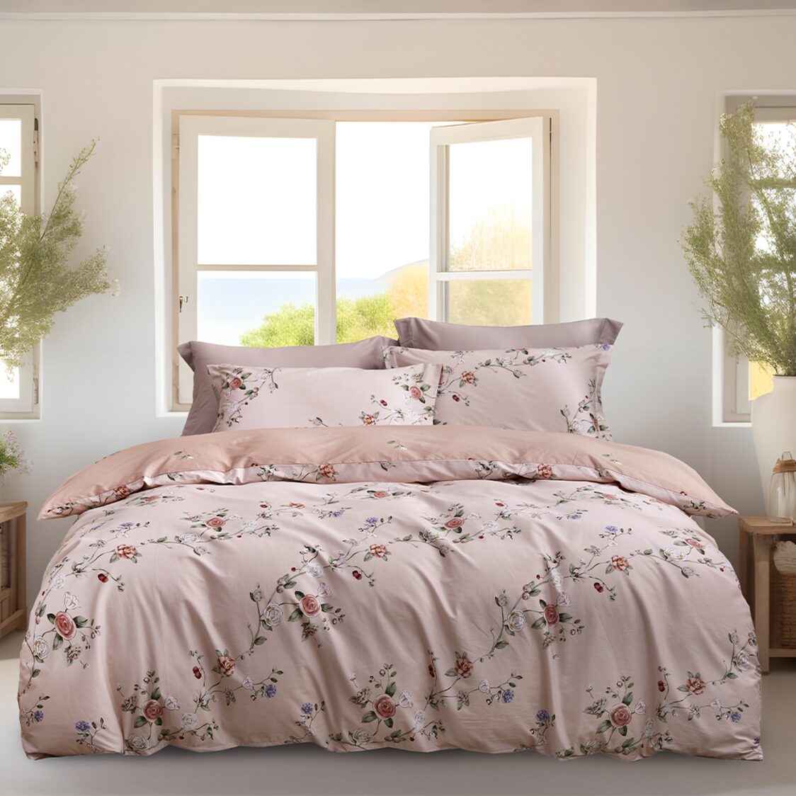 Marie Claire Lumine Printed Bed Set - Cherri