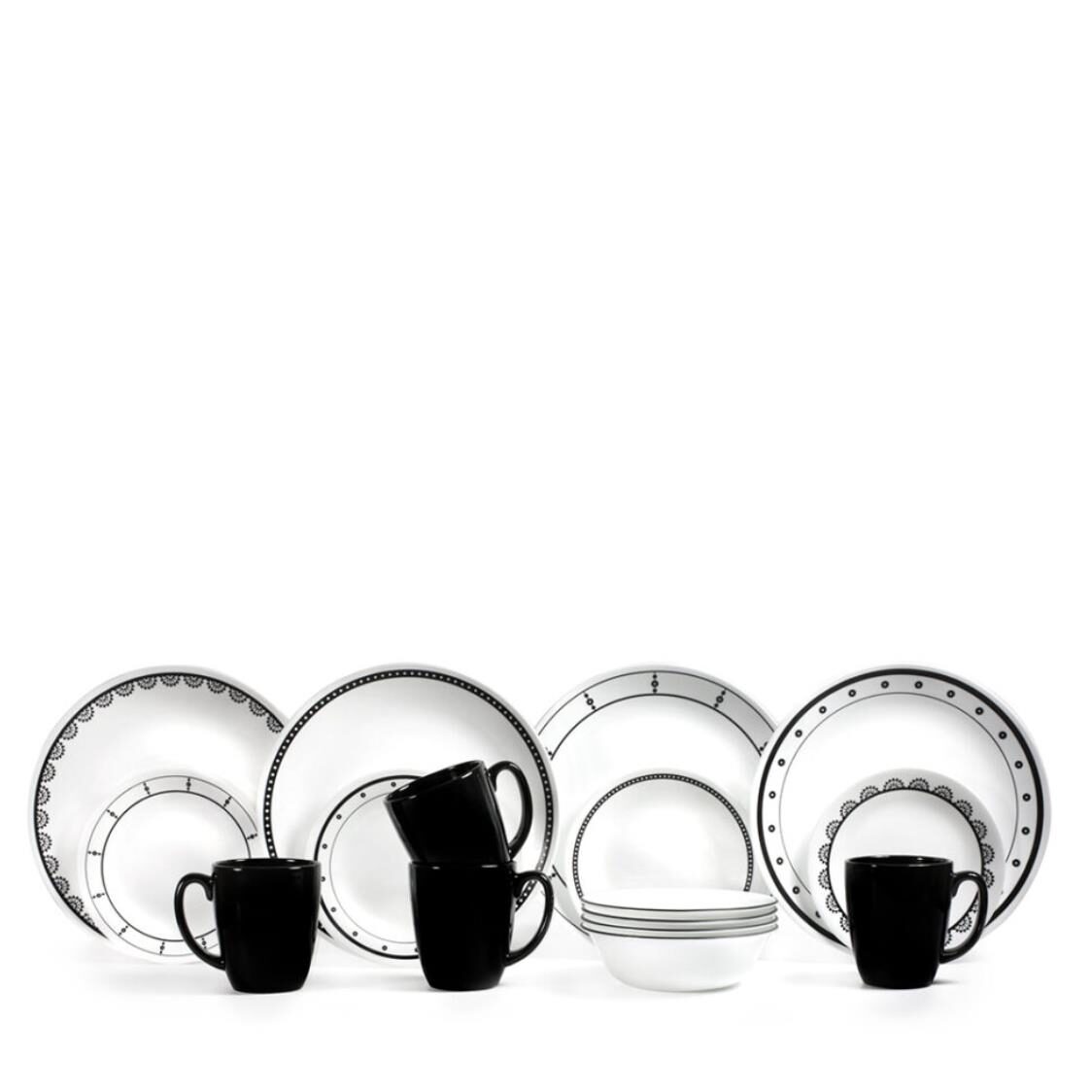 Corelle 16pc Dinner Set - Black & White 1131599