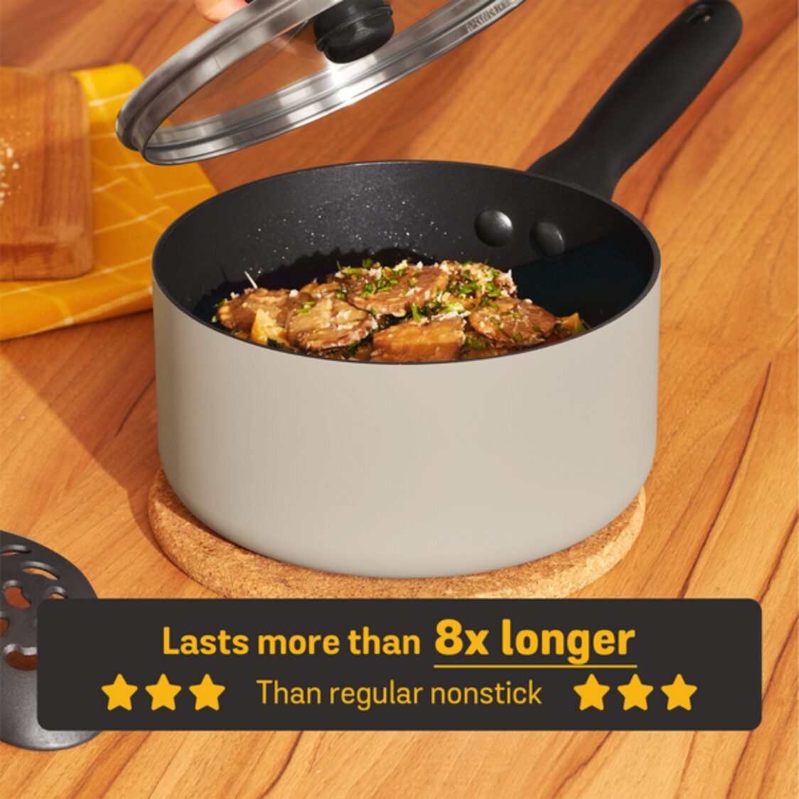 Meyer Bauhaus Nonstick Warm Grey Covered Saucepan