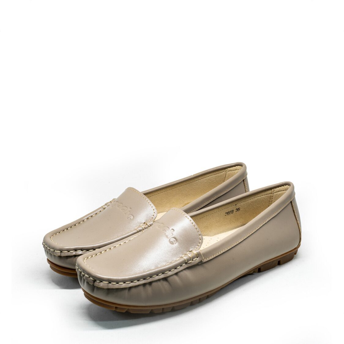 3688L Ladies Leather Moccasins/Slip Ons (Taupe)