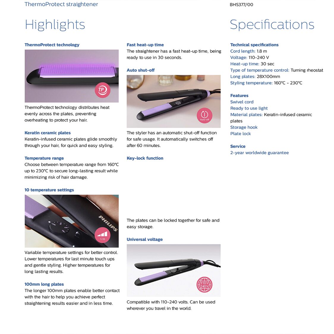 Philips StraightCare Essential ThermoProtect Straightener 230°C (BHS377/00)