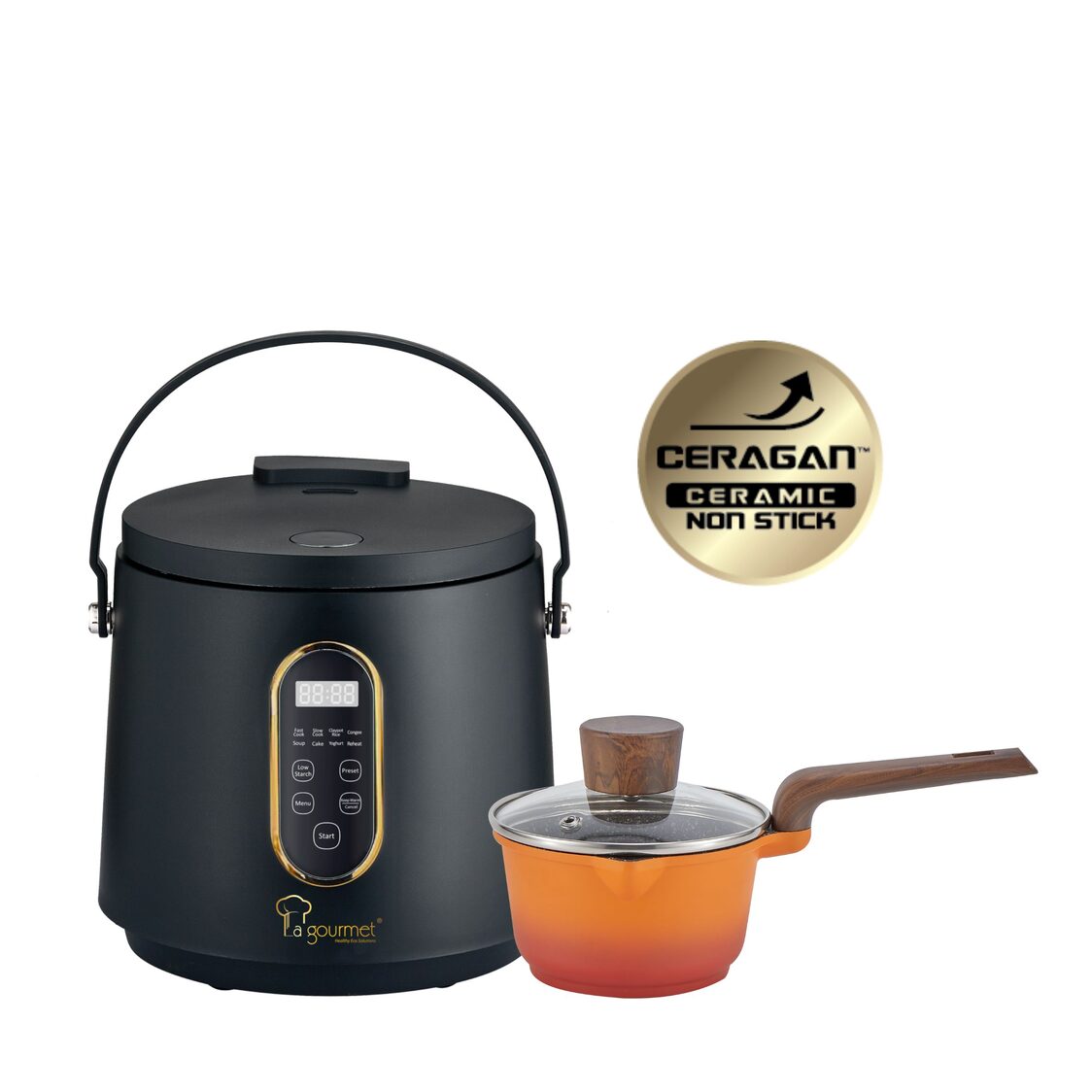 La Gourmet 2L Healthy Ceramic Rice Cooker Starch Reduction (LGELRC410764) + Free Shogun 12cm Mini Saucepan (LGSNFE410146)