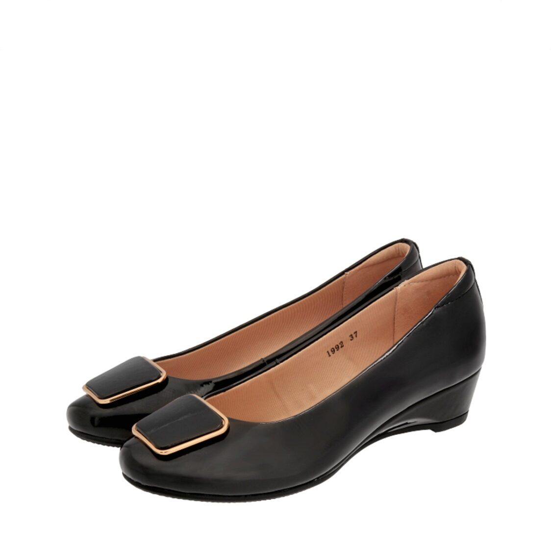 Caratti 1992 Black Leather Wedged Heels (Short, with Buckle)