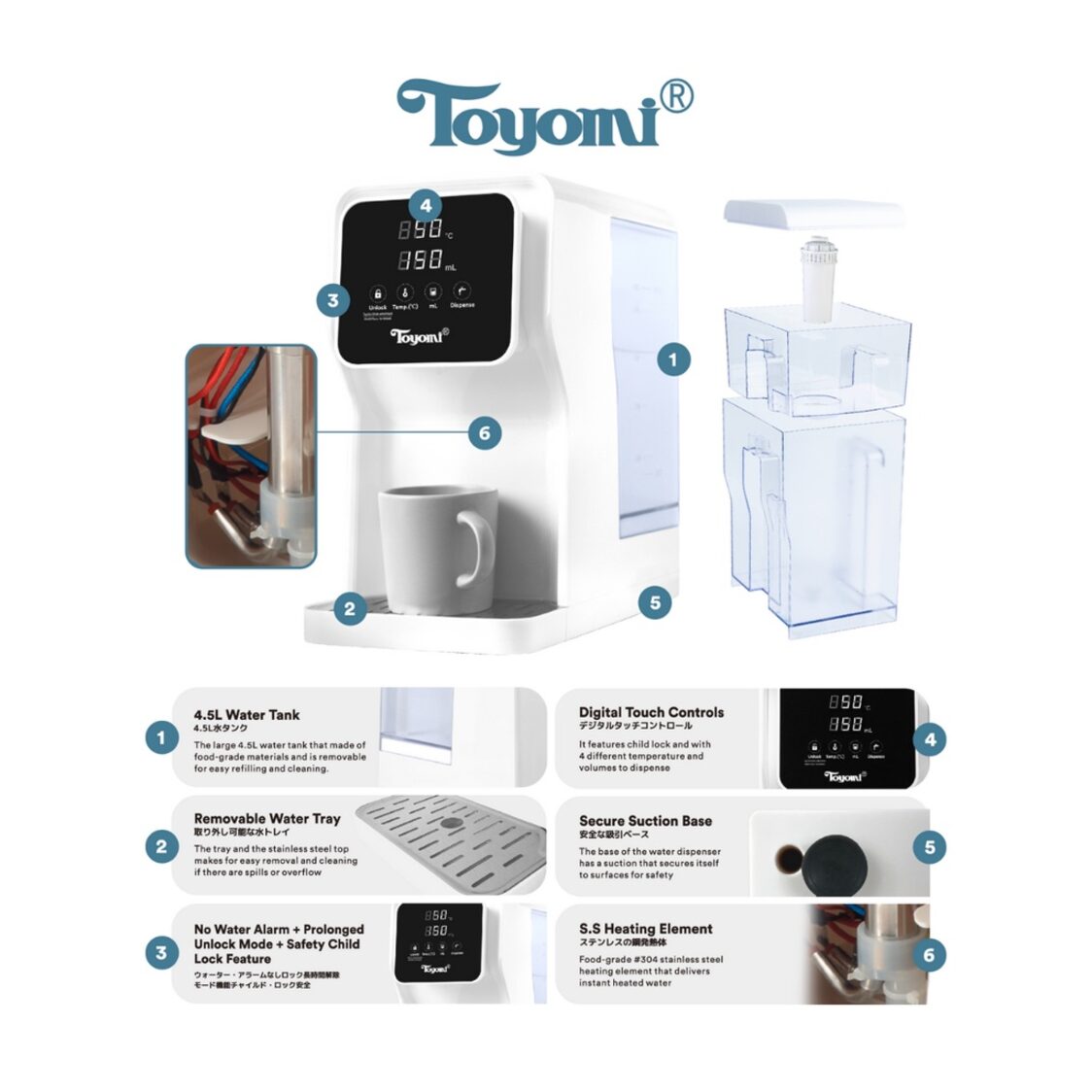 Toyomi 5.8L Instant Boil Filtered Water Dispenser with Premium UltraNano™ Filter (FB8845F)