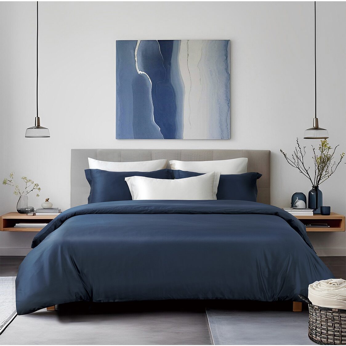 Bellami Tencel Organic Cotton Heirloom Solid 1300TC Fitted Sheet / Bedset - Denim Blu