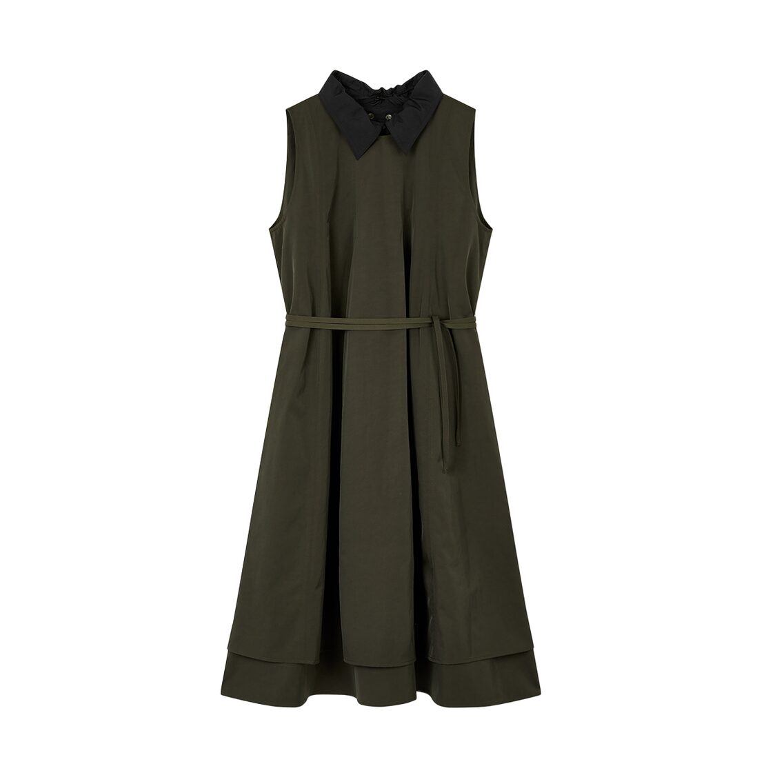 Studio Tomboy Detachable Collar A-Line Flared Dress Dark Khaki