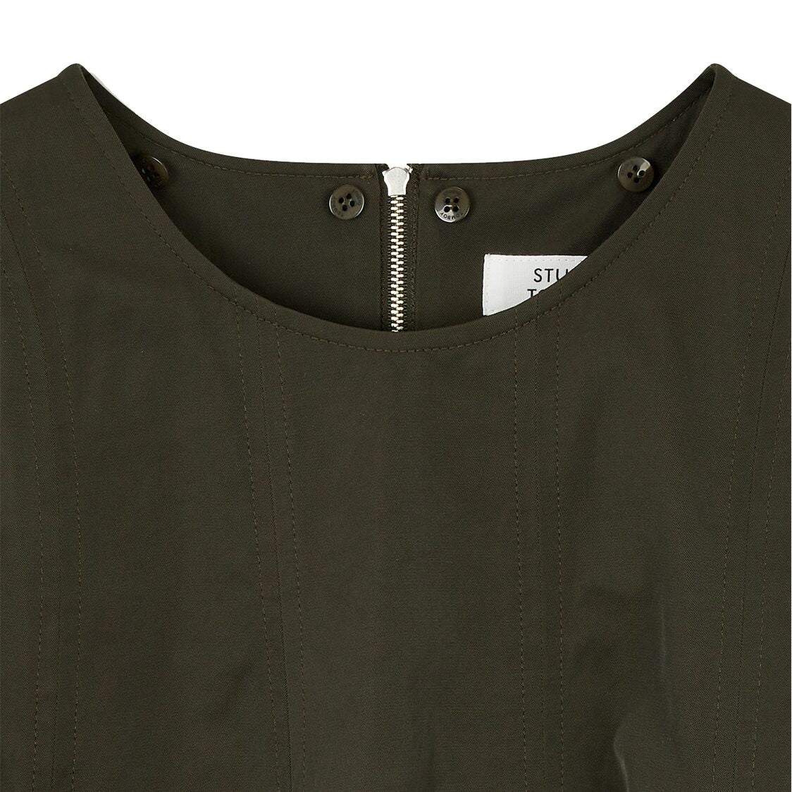 Studio Tomboy Detachable Collar A-Line Flared Dress Dark Khaki