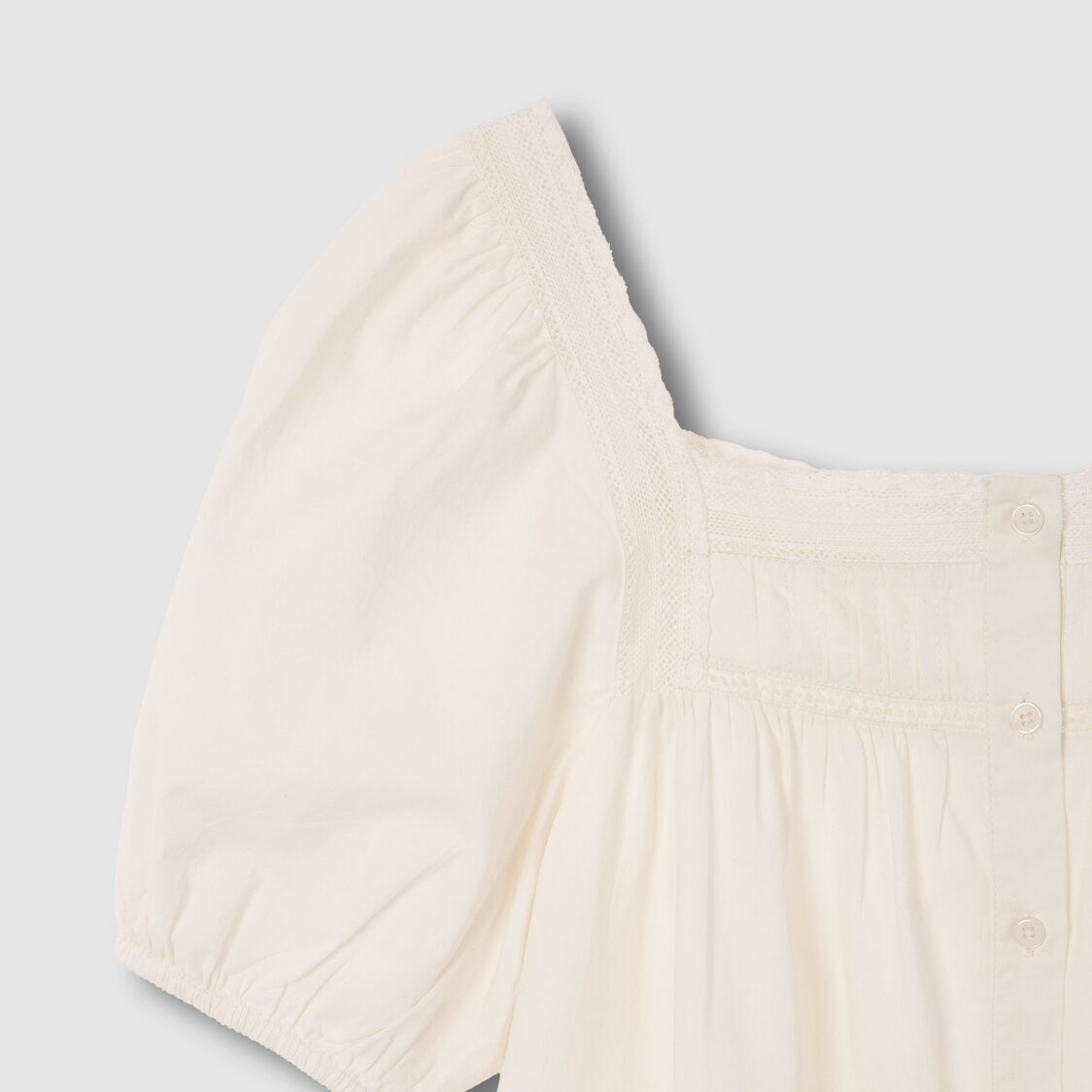 Jaju Women Eyelet Short Sleeve Pajama Shirt Ivory