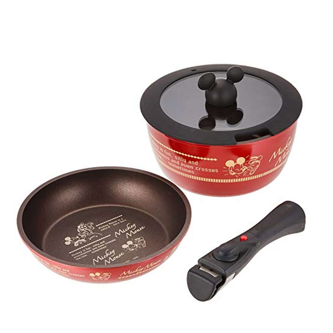 SKATER Mickey IH 20cm Pot & 20cm Fry pan with Detachable Handle/ Non-stick/ Diamond Coating - Genuine Disney Product