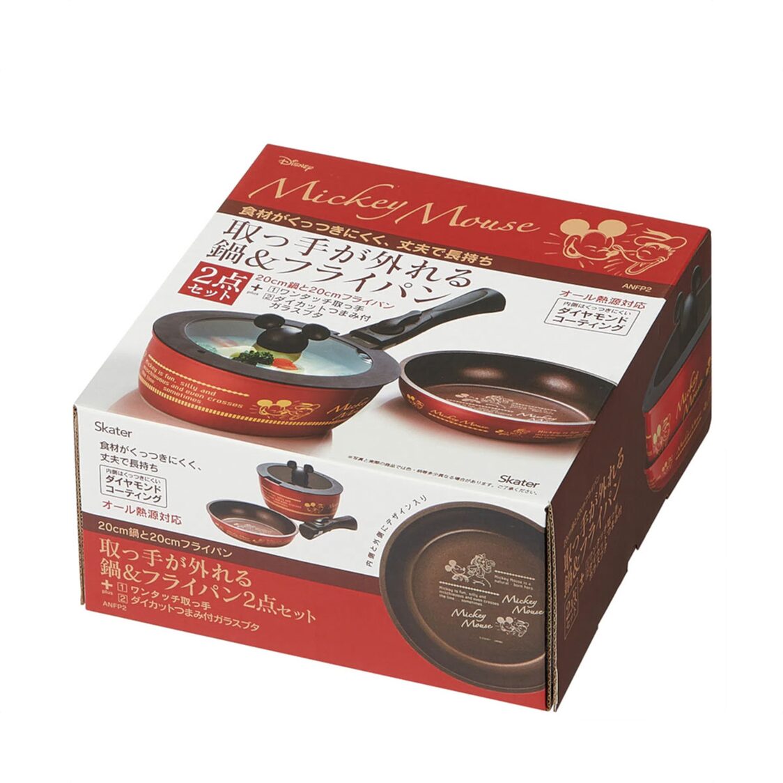 SKATER Mickey IH 20cm Pot & 20cm Fry pan with Detachable Handle/ Non-stick/ Diamond Coating - Genuine Disney Product