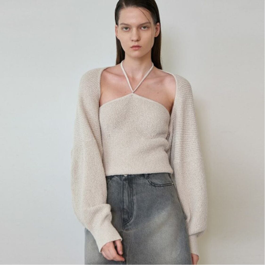 Atelier Nain Bolero Halter Knit Set - Beige