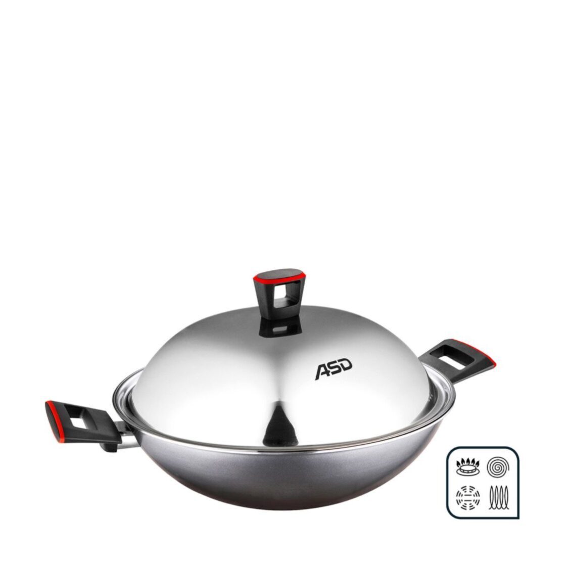 ASD Gusto Red 36cm I.H. Non-Stick Wok with S/Steel Cover (HP8536-RDIH)