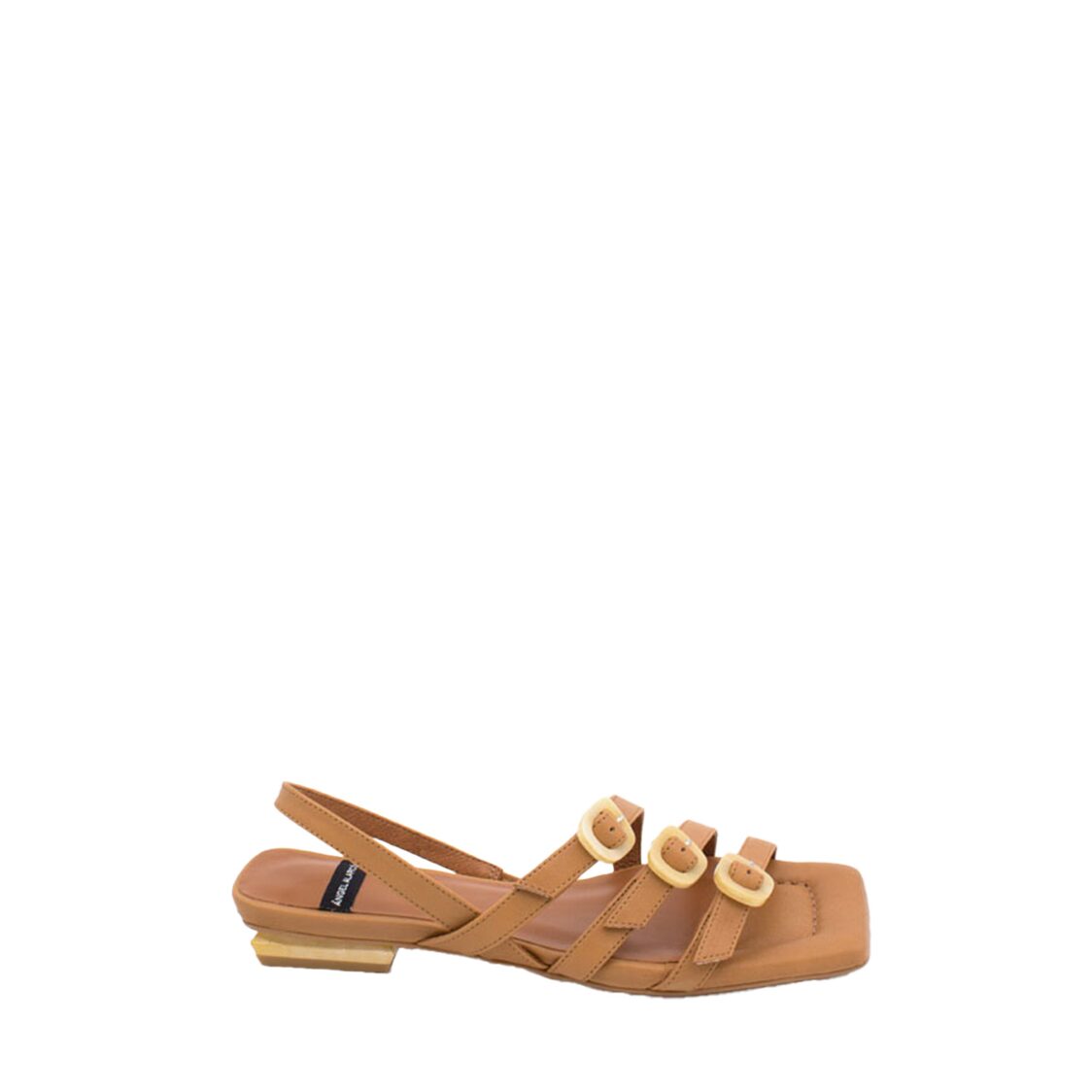 Angel Alarcon Angel Alarcon Crim Leather 3 Strap Buckle Sandal Flat Camel