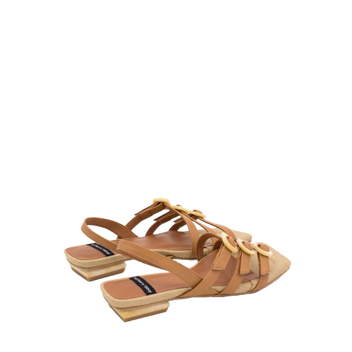 Angel Alarcon Angel Alarcon Crim Leather 3 Strap Buckle Sandal Flat Camel