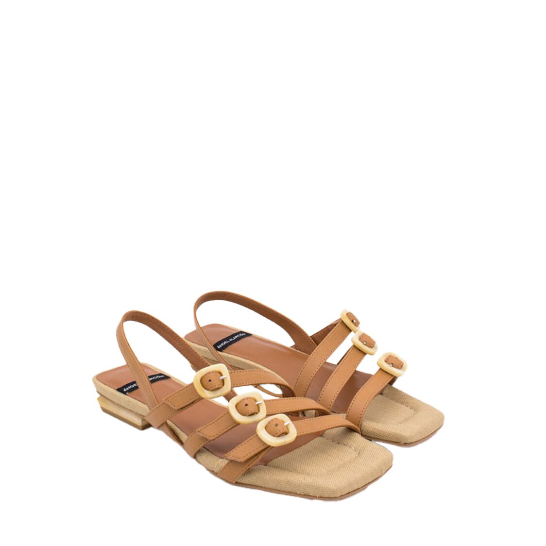 Angel Alarcon Angel Alarcon Crim Leather 3 Strap Buckle Sandal Flat Camel