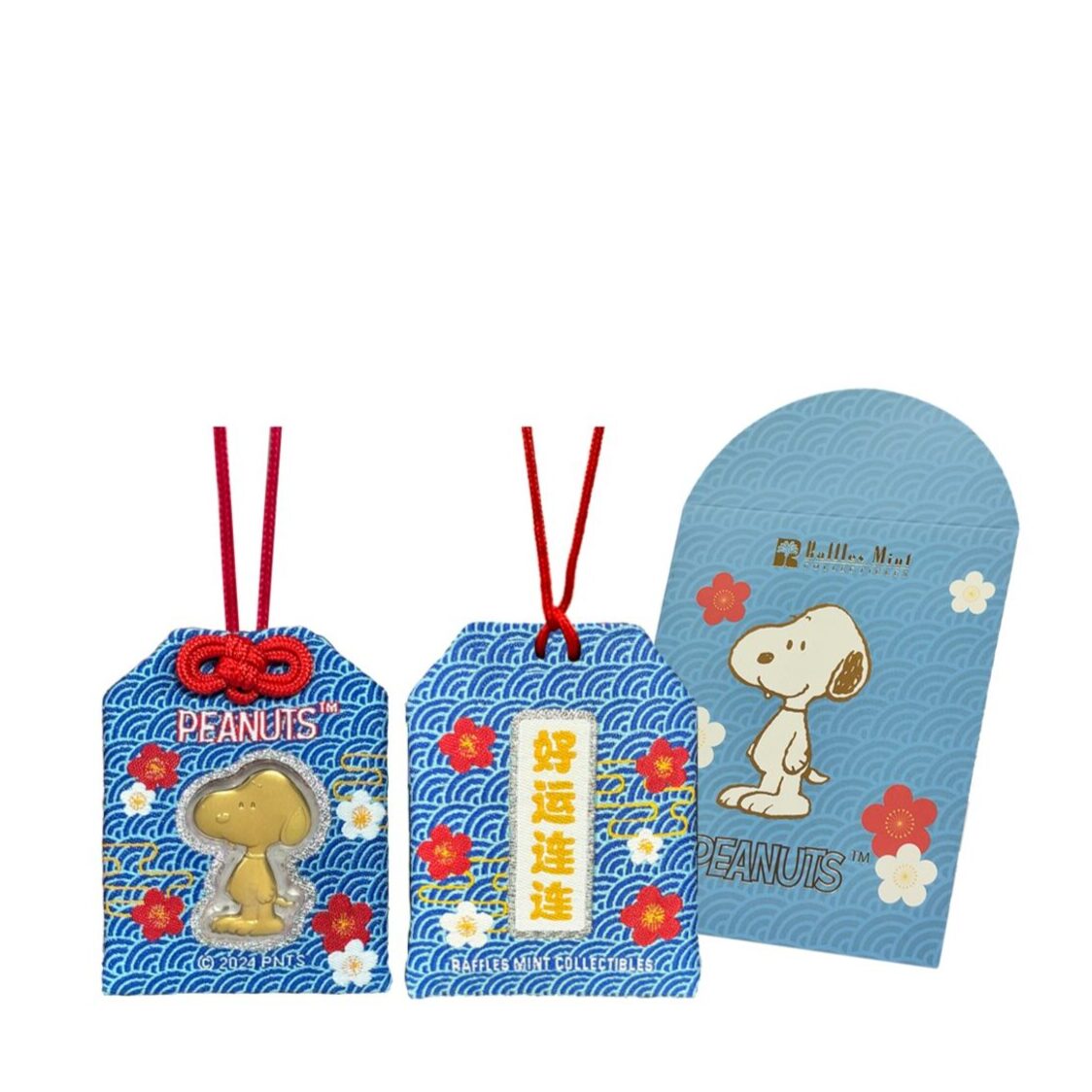The Singapore Mint Peanuts Snoopy Standing Gold Foil Blue Charm Bag