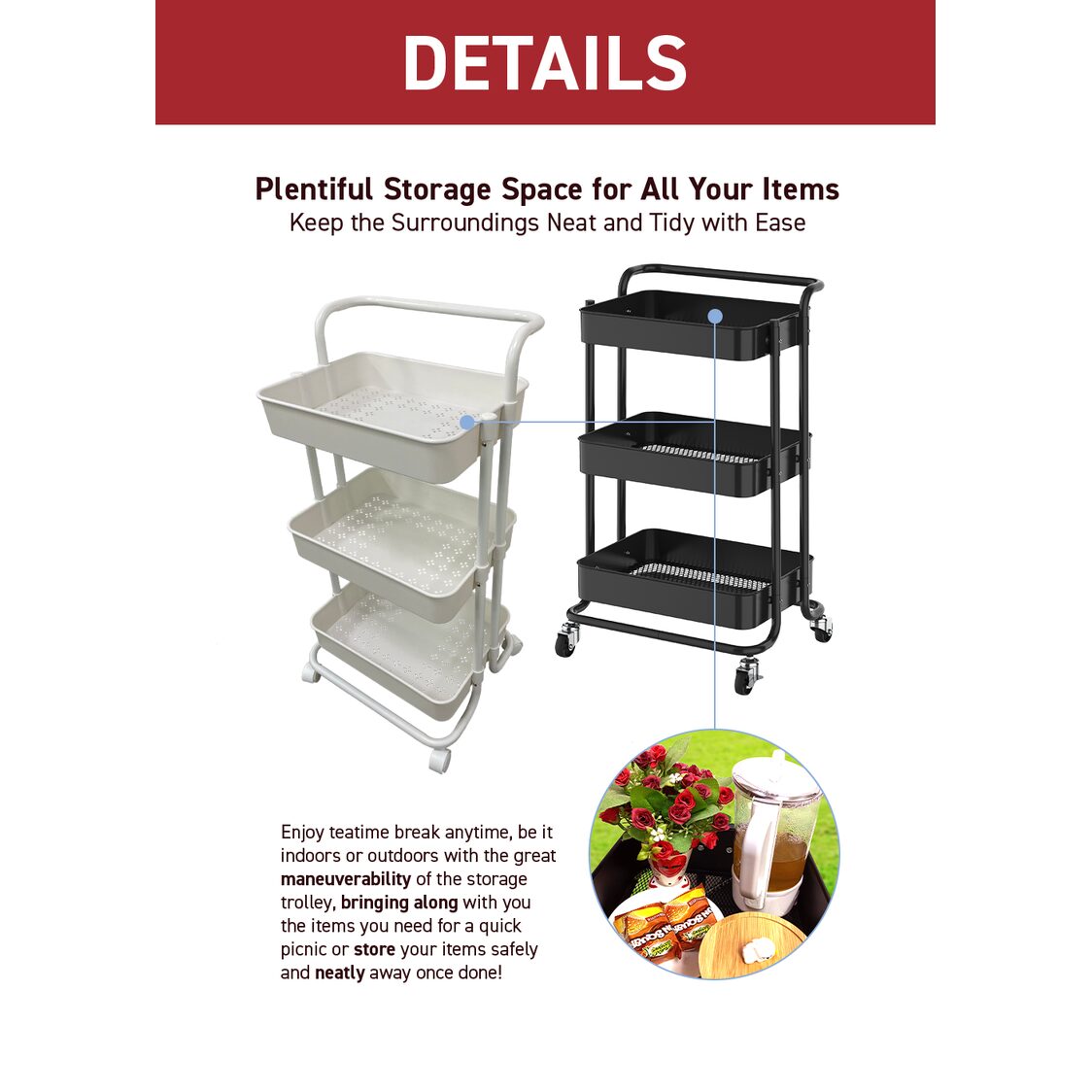 Rene Carro Kitchen Utility Trolley White (E70490)