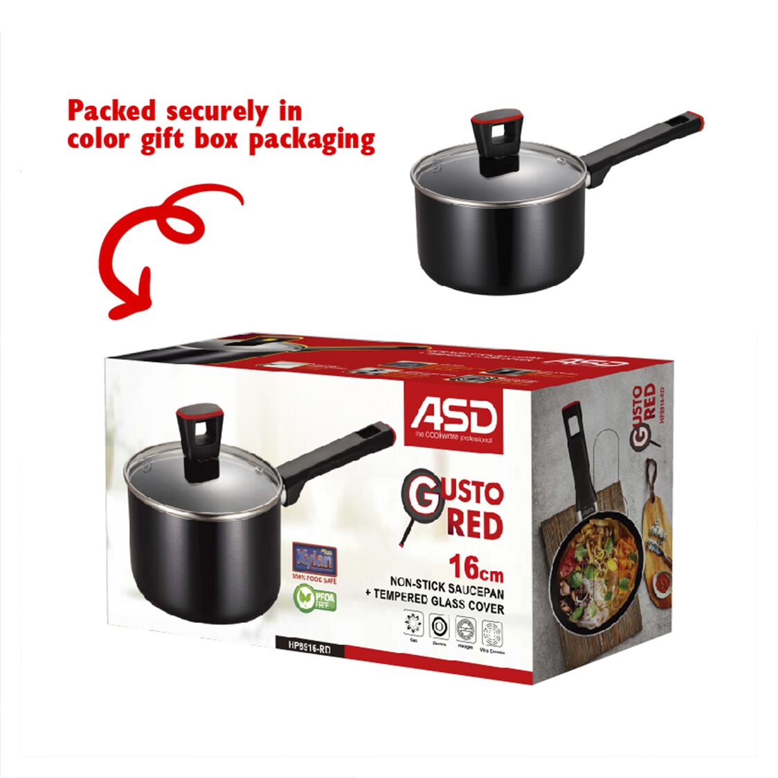 ASD Gusto Red Non-Stick Saucepan 16cm (HP8916-RD)
