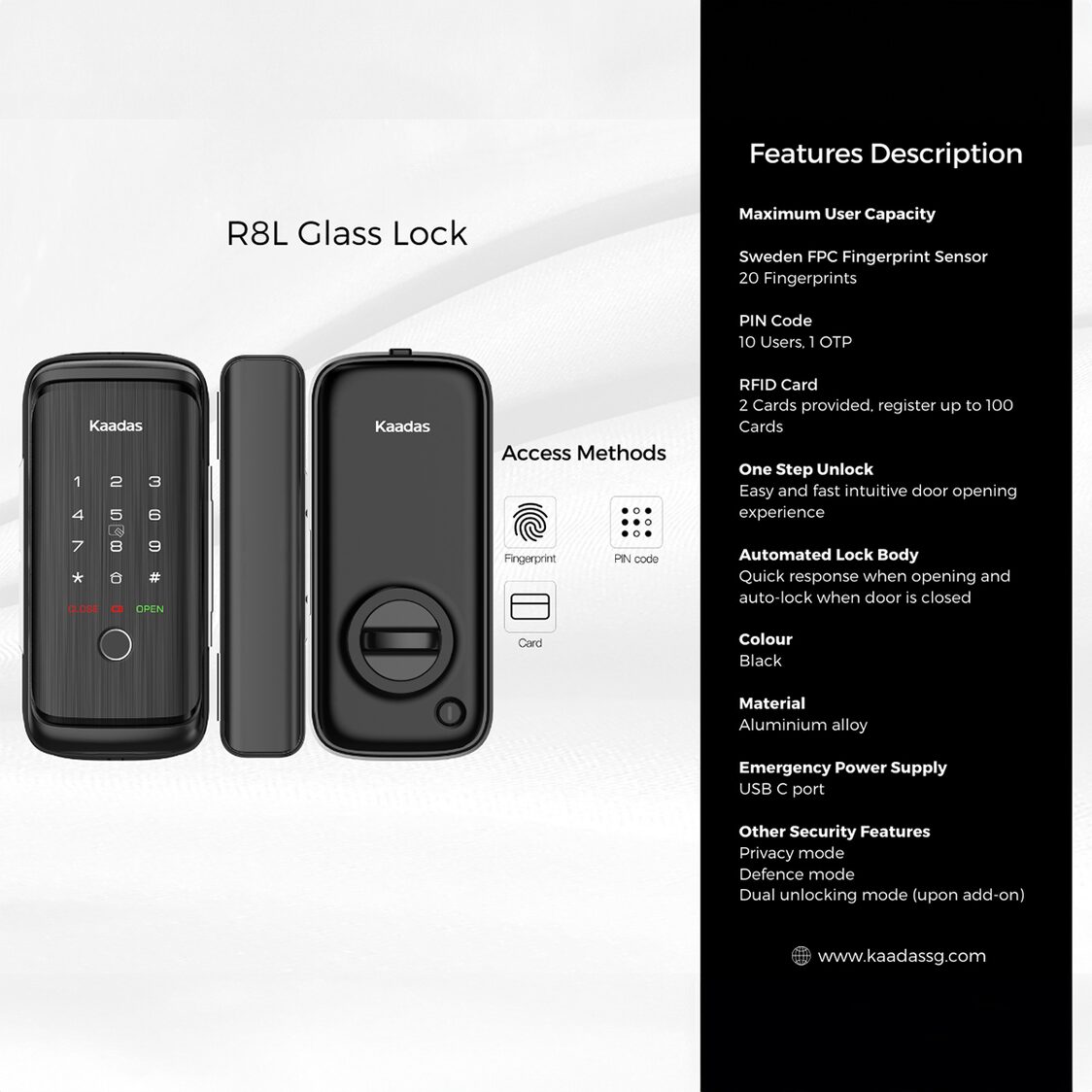 Kaadas R8L Glass Door Lock - Black