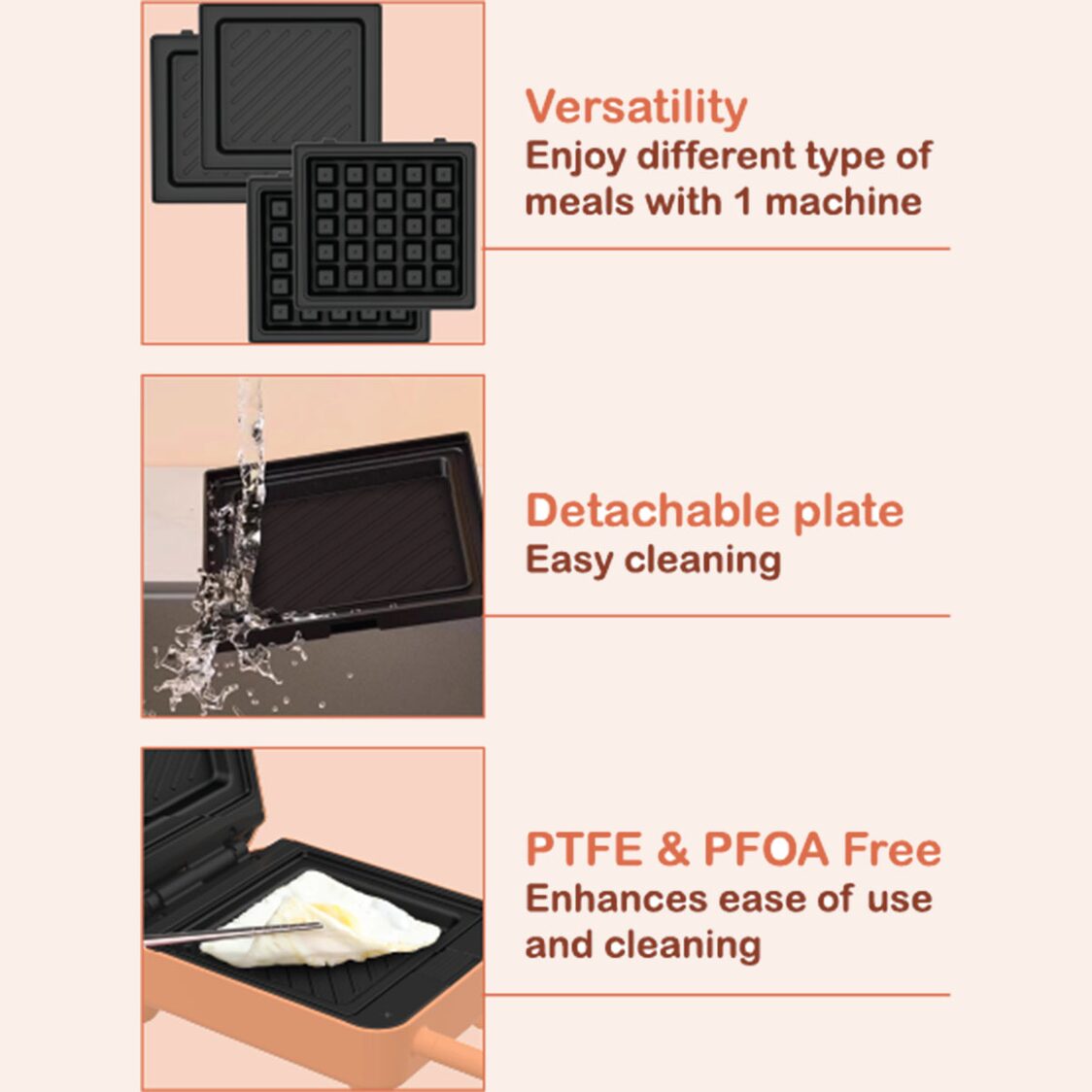 La Gourmet Peach Fuzz Sandwich & Waffle Maker LGELSW421371