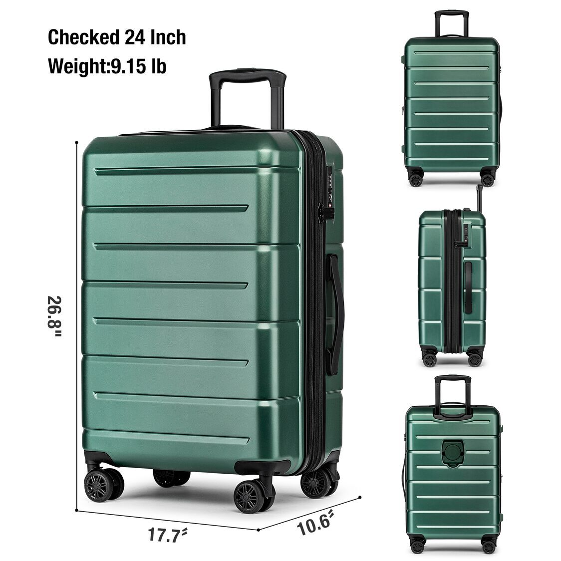 M Collection Expandable TSA Lock 360 Silent Brake Wheel Luggage Dark Green