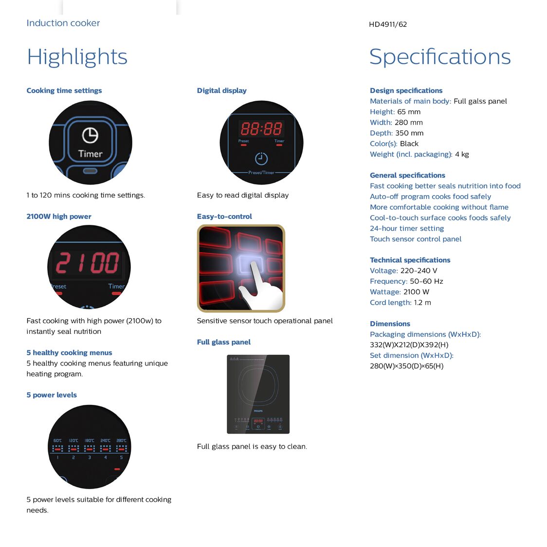 Philips Daily Collection Sensor Touch Induction Cooker 2100W (HD4911/62)