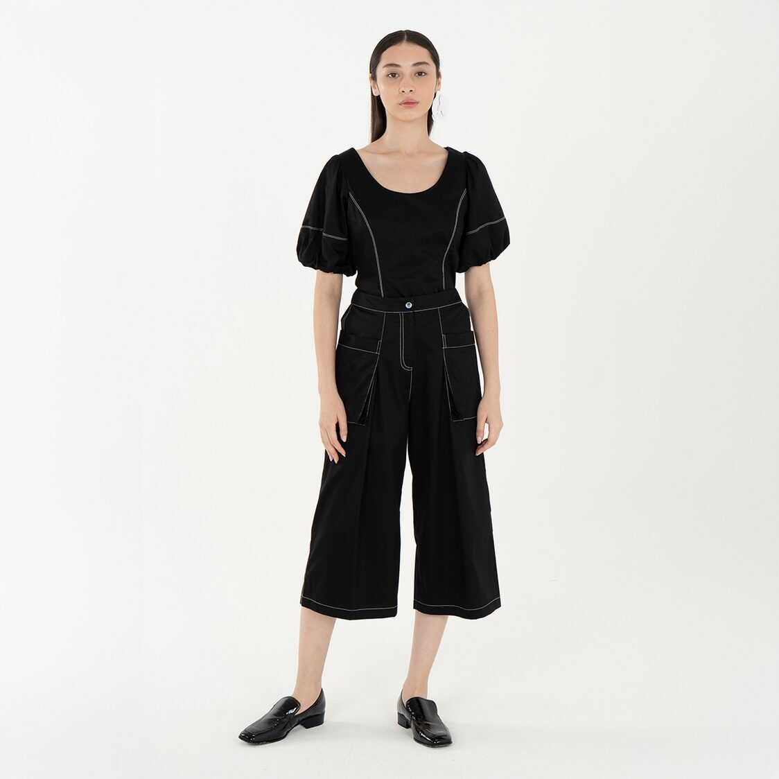 K/Woods Stain Repellent Gridline Culottes In Black