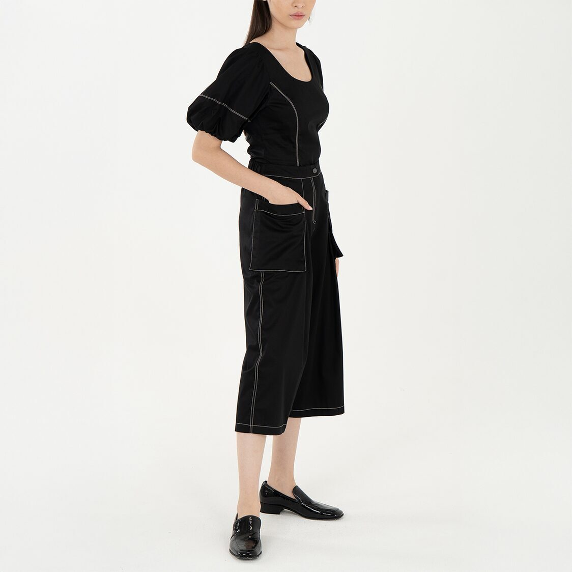 K/Woods Stain Repellent Gridline Culottes In Black