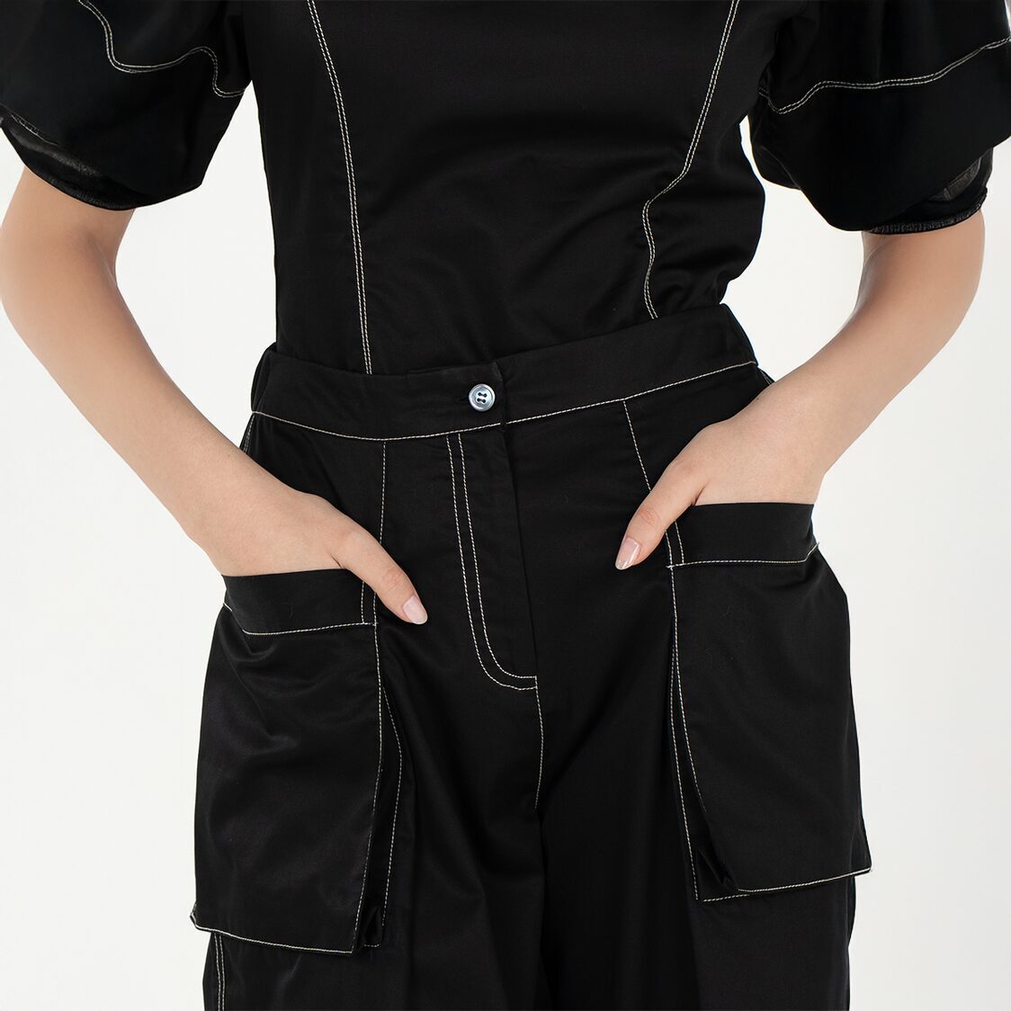 K/Woods Stain Repellent Gridline Culottes In Black