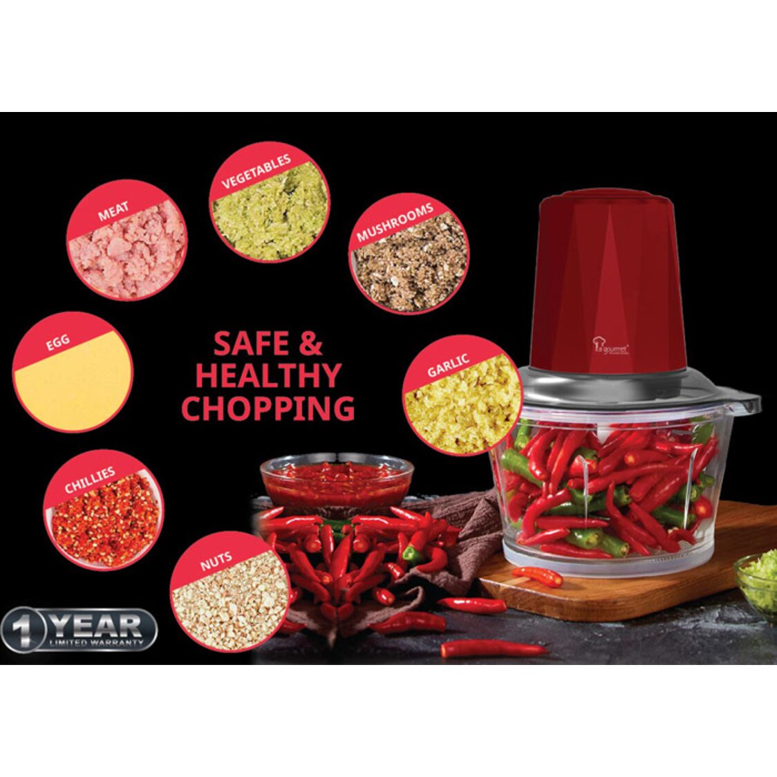 La Gourmet Healthy Glass Food Chopper 1.8L 300W Black LGELGC359650