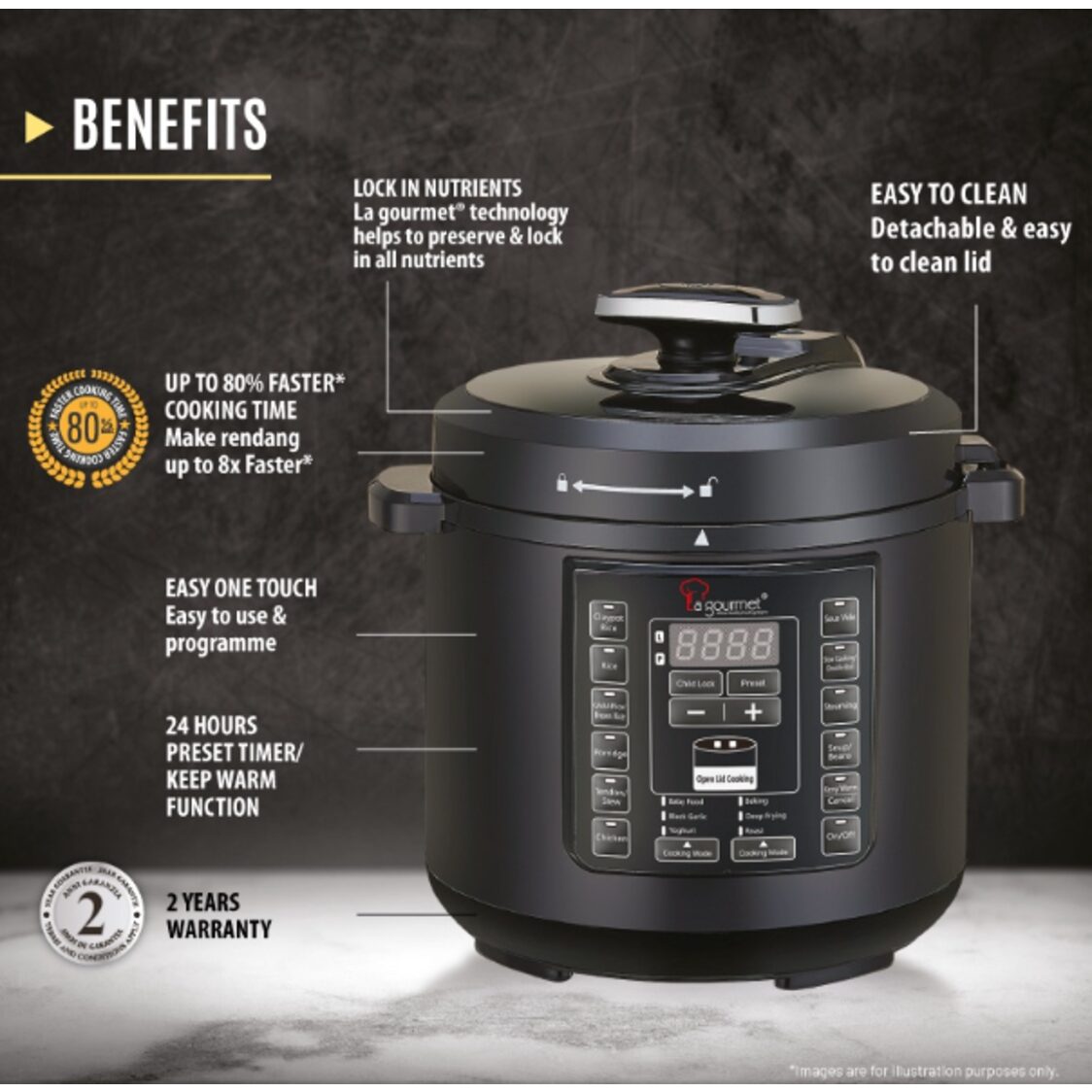 La Gourmet 6L Multifunctional Pressure Cooker with Free 6pcs Accessories Set & 4.5L Thermal Cooker (361806 + 362575 + 361356)