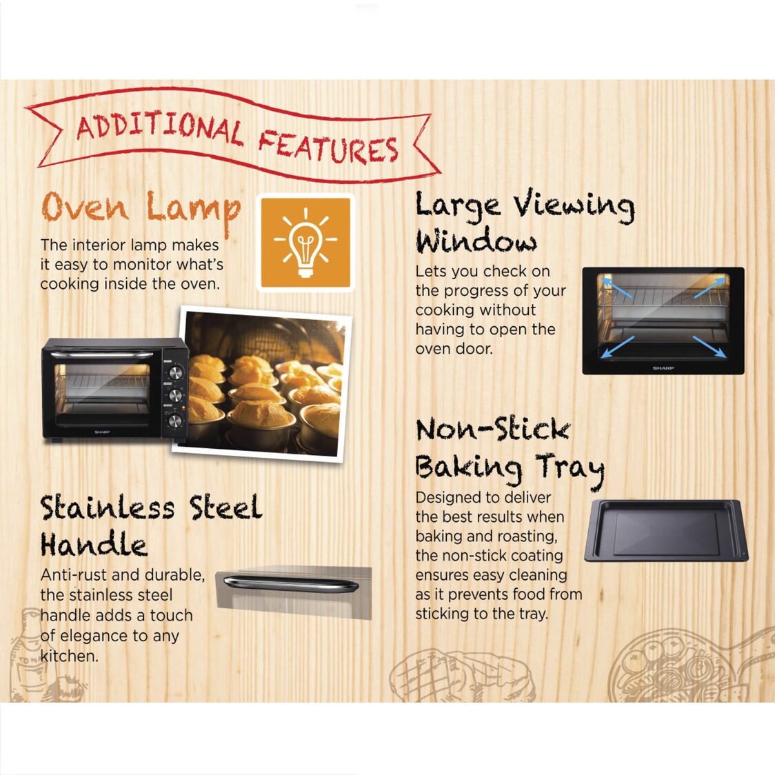 Sharp 32L Electric Oven With Rotisserie Fork and Convection Function (EO-327R-BK)