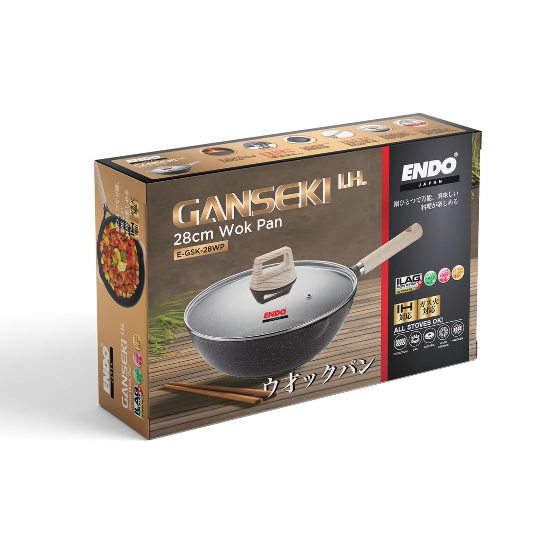 Endo Ganseki 28cm I.H. Wok Pan with Lid (E-GSK-28WP)