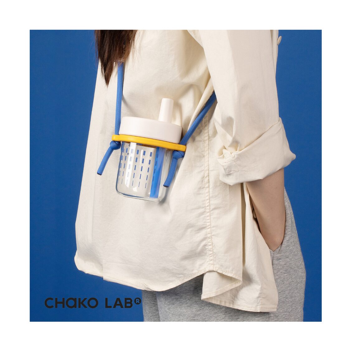 Chako Lab 450ml Bobo Straw Cup Round White/Blue