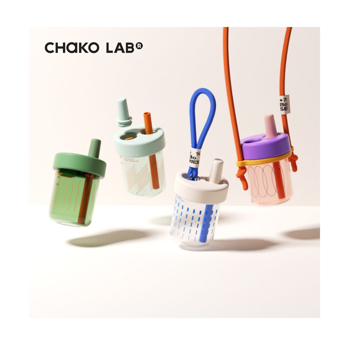 Chako Lab 450ml Bobo Straw Cup Round White/Blue