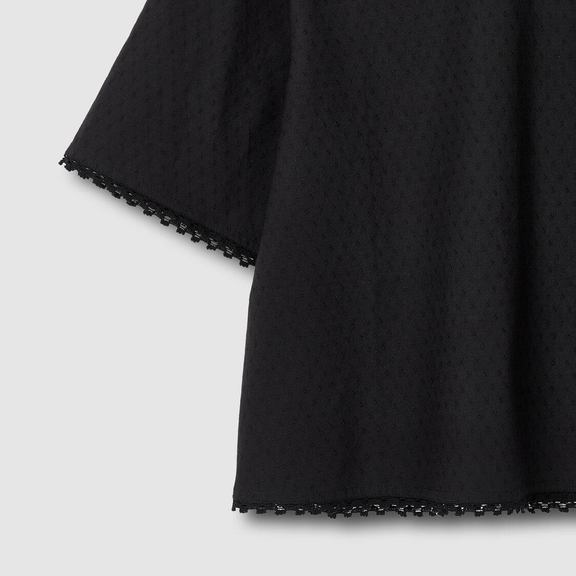 Jaju Women Eyelet Dobby Short Sleeve Pajama Shirt Black