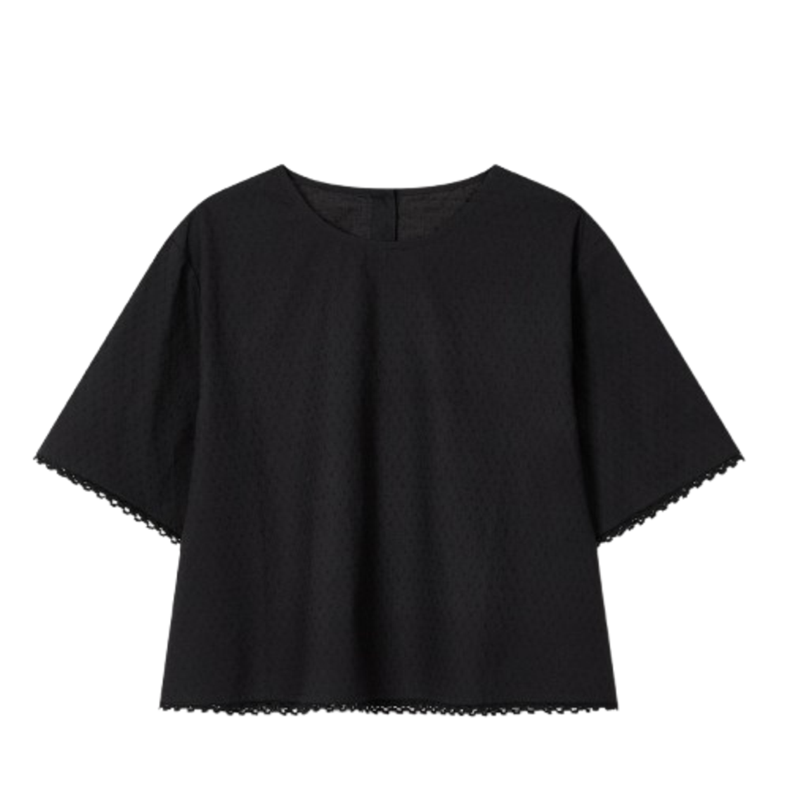 Jaju Women Eyelet Dobby Short Sleeve Pajama Shirt Black