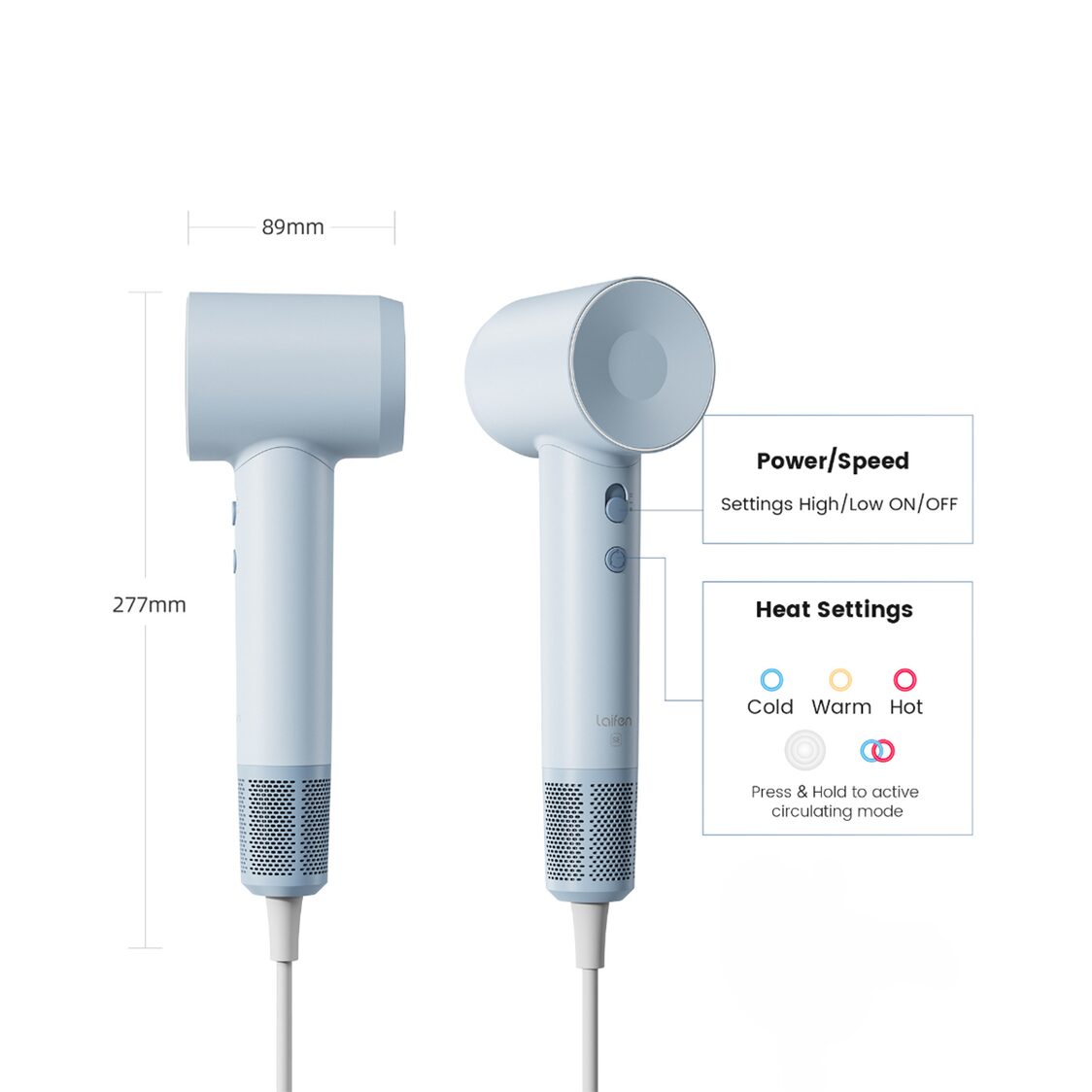 Laifen SE High-speed Hair Dryer Negative Ionic Fast Drying Low Noise Thermo-Control Long Lasting - Blue