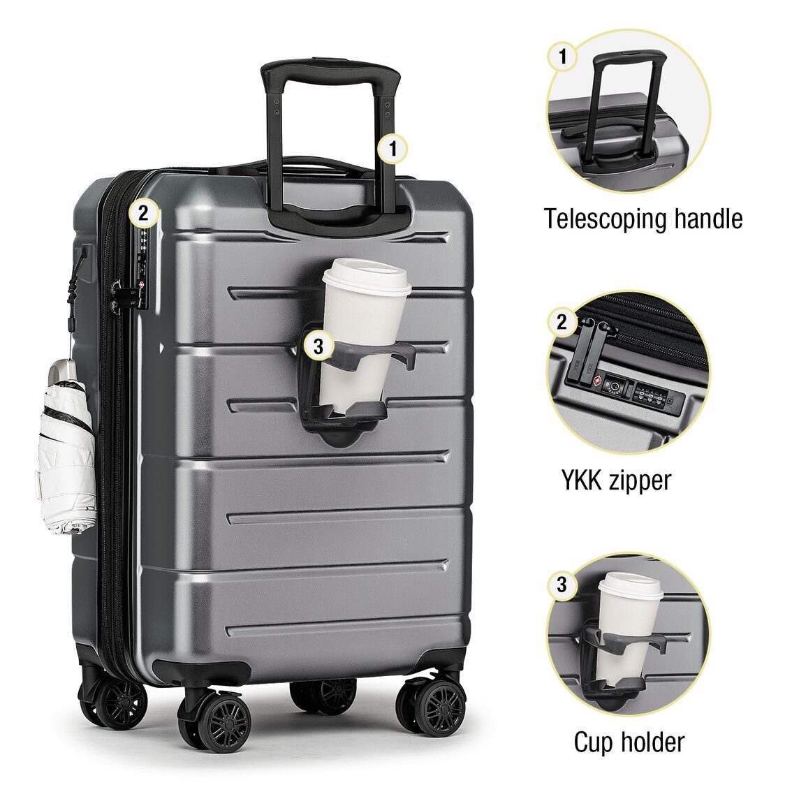 M Collection Expandable TSA Lock 360 Silent Brake Wheel Luggage Dark Gray