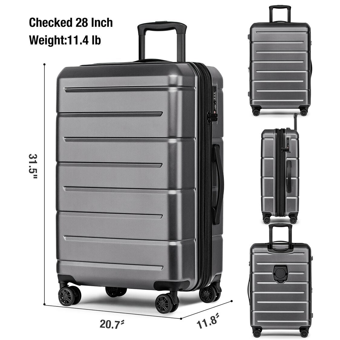 M Collection Expandable TSA Lock 360 Silent Brake Wheel Luggage - Dark Gray