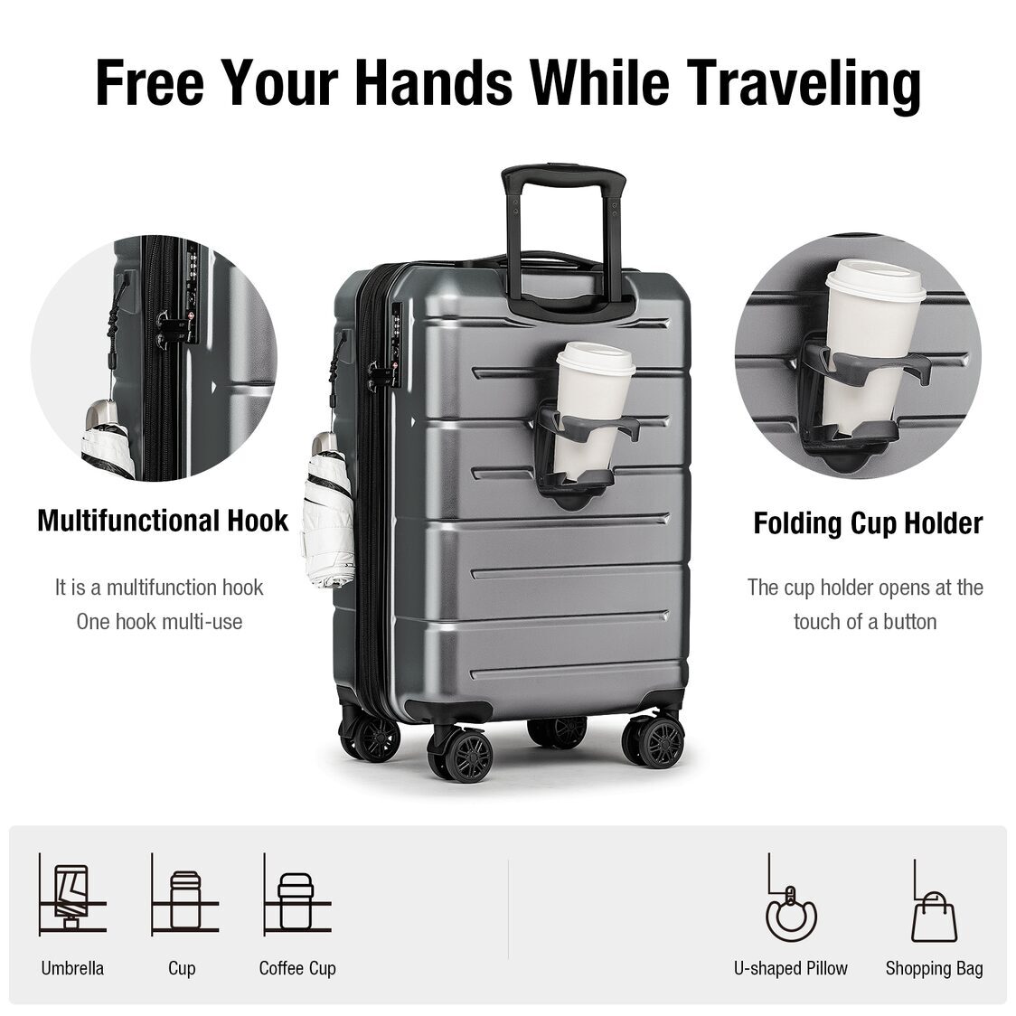 M Collection Expandable TSA Lock 360 Silent Brake Wheel Luggage - Dark Gray
