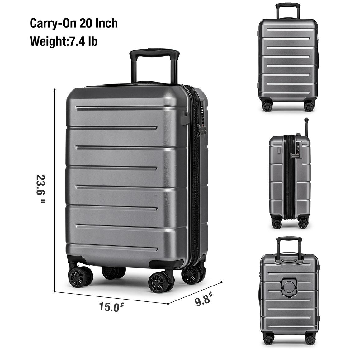 M Collection Expandable TSA Lock 360 Silent Brake Wheel Luggage - Dark Gray