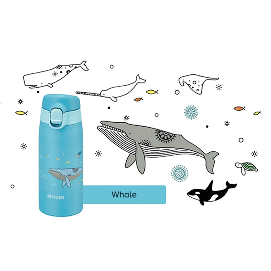 Tiger Double Stainless Steel Bottle 350ml - Whale/Rabbit (MCT-A035)